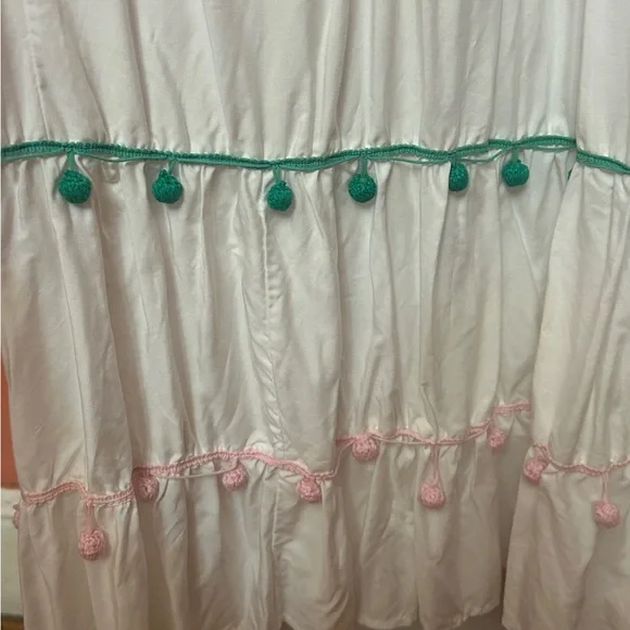 NWT Crown & Ivy White Tiered Maxi Dress with Colorful Pom Pom Trim - Size Large - Picture 8 of 10